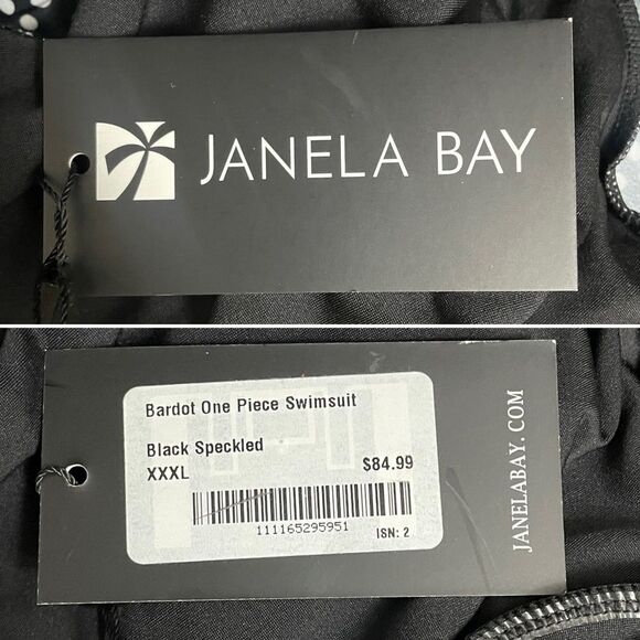 NWT Janela Bay Bardot One Piece Strappy Back Swimsuit Black White Dots Size XXXL - Picture 11 of 14